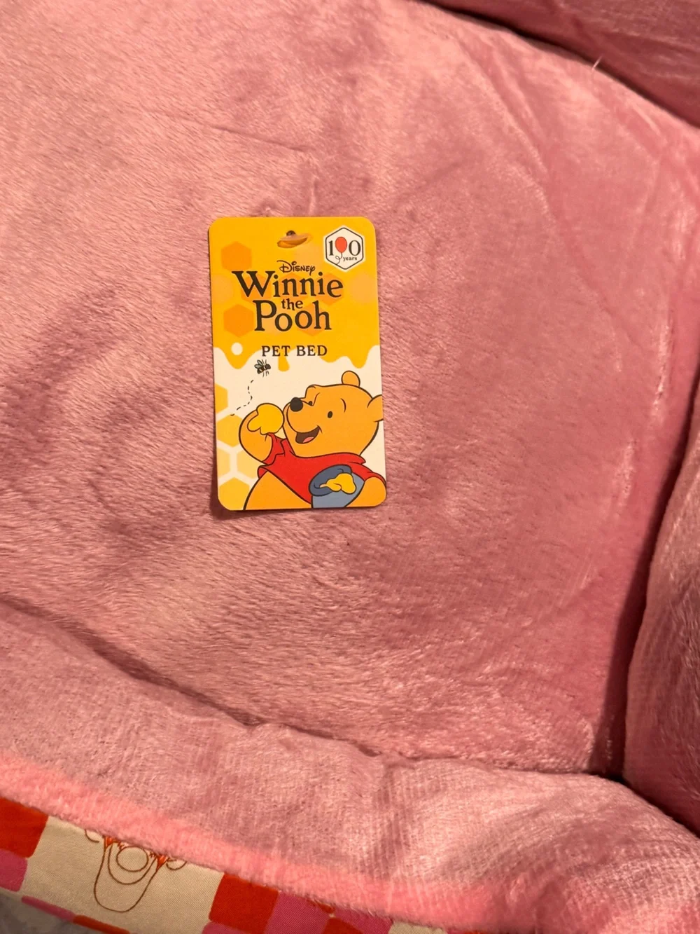 Disney Winnie the Pooh Pink Plush Small Pet Bed with Patterned Trim